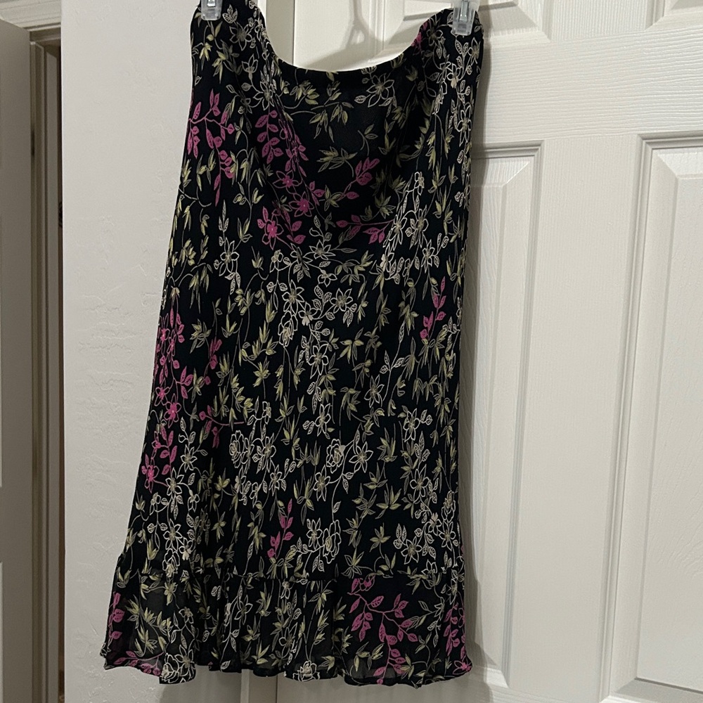 JM Collection Black Skirt with Pink and White Floral Design